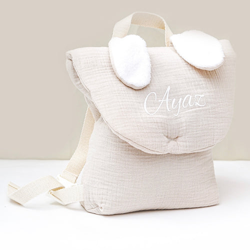 Zaino in cotone beige con coniglio a gas