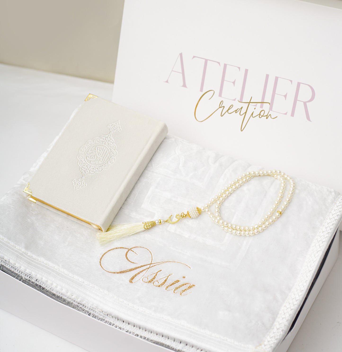 Coffret tapis de prière épais blanc