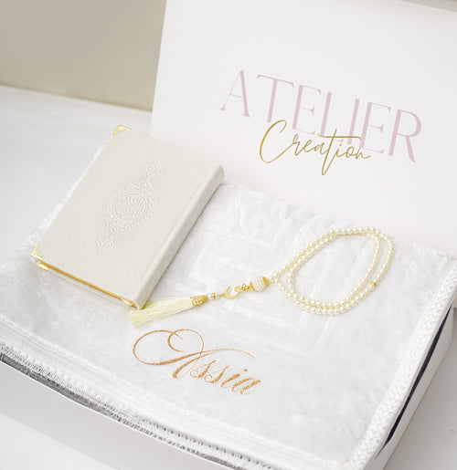 Coffret tapis de prière épais blanc