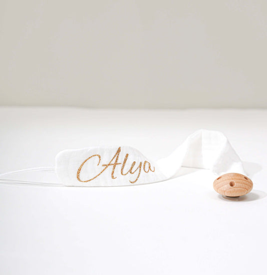 Prendedor de chupeta de algodão branco com gás