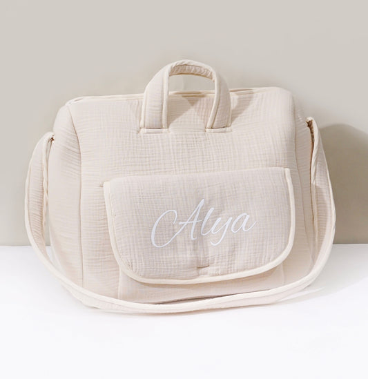 Bolsa para fraldas em gaze de algodão personalizável