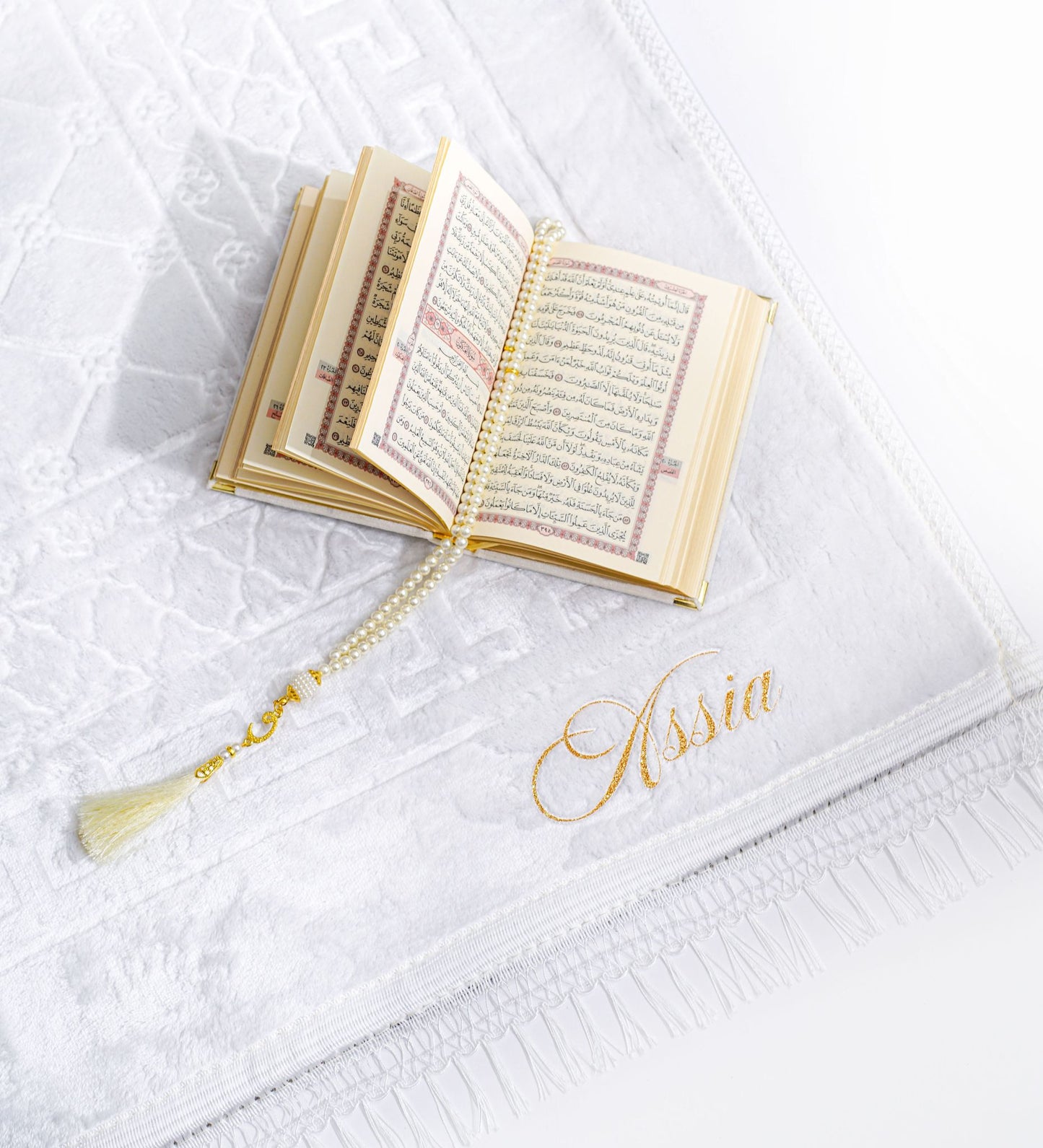 Tapis de prière épais à personnaliser blanc neige.