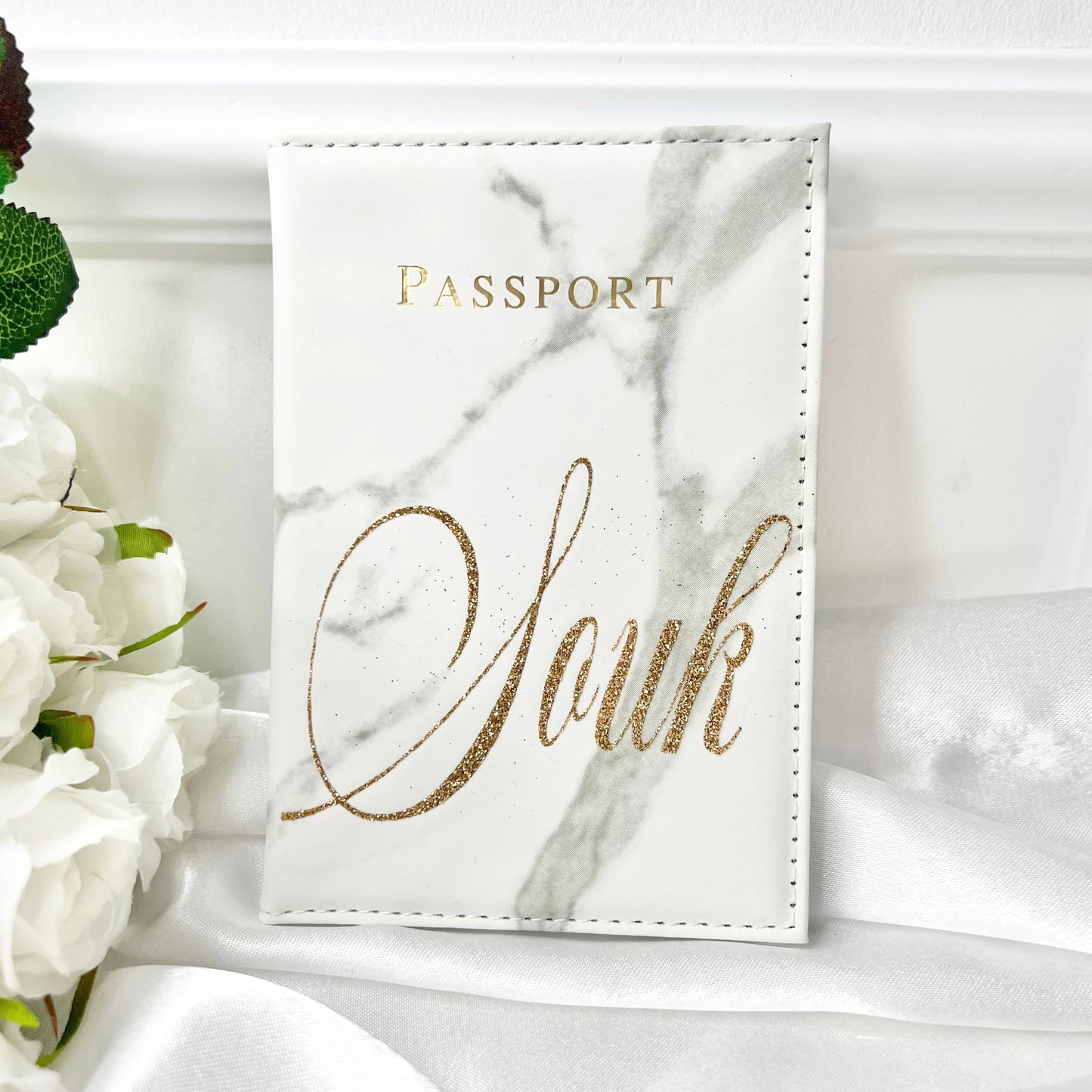 Funda de pasaporte de mármol blanco