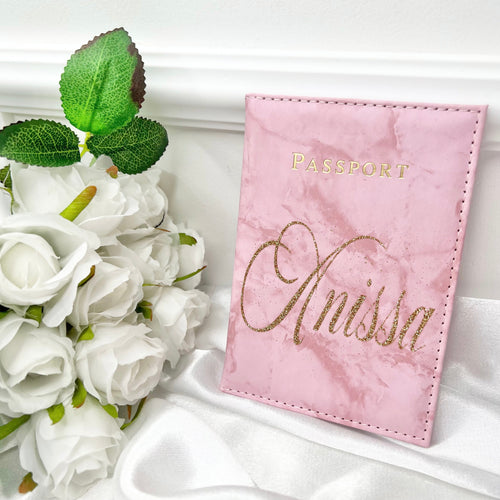 Protège passeport marbre rose