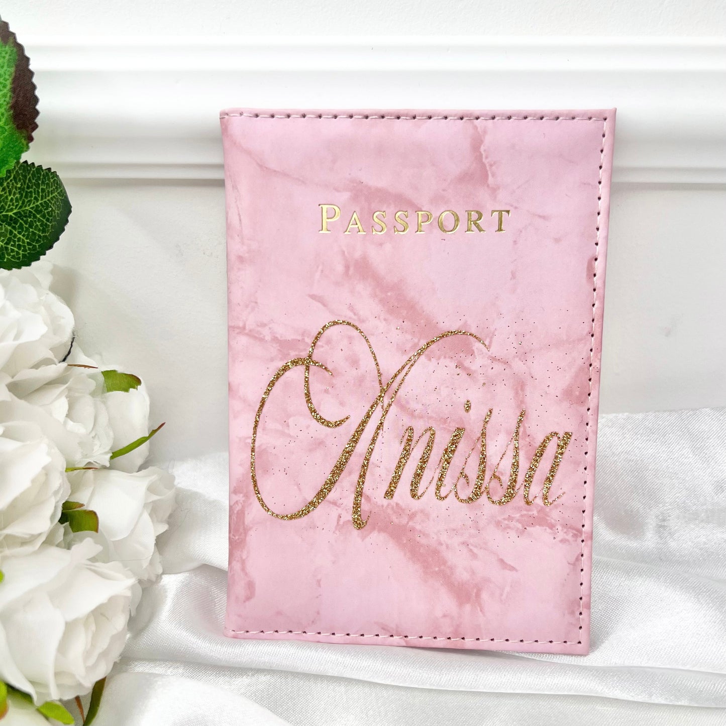 Protège passeport marbre rose