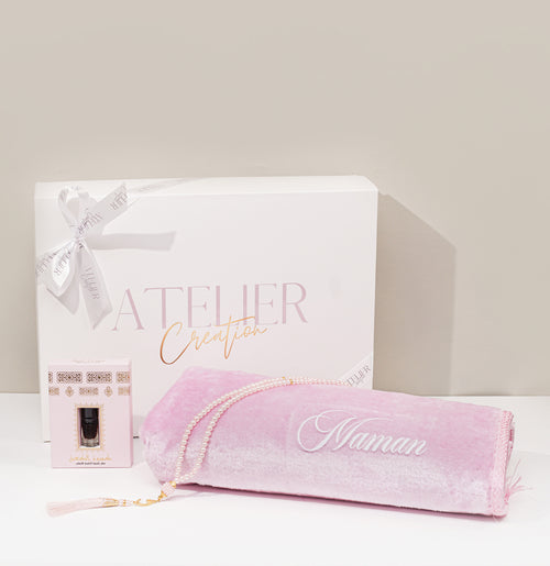 Box tapis de prière uni rose poudré