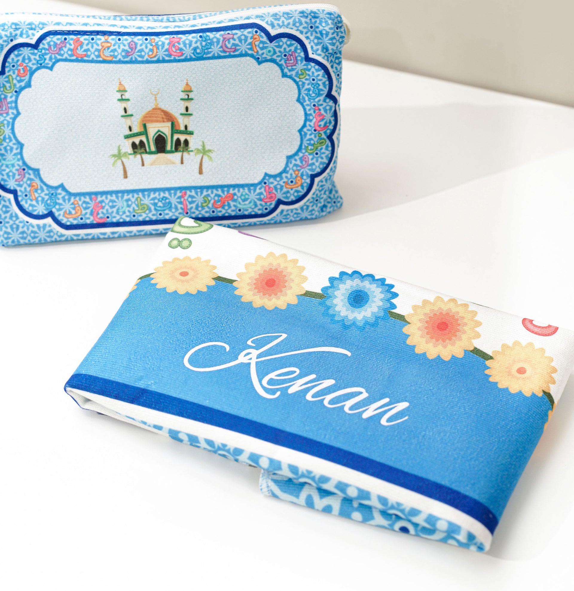 Kit tapis de prière enfant bleu