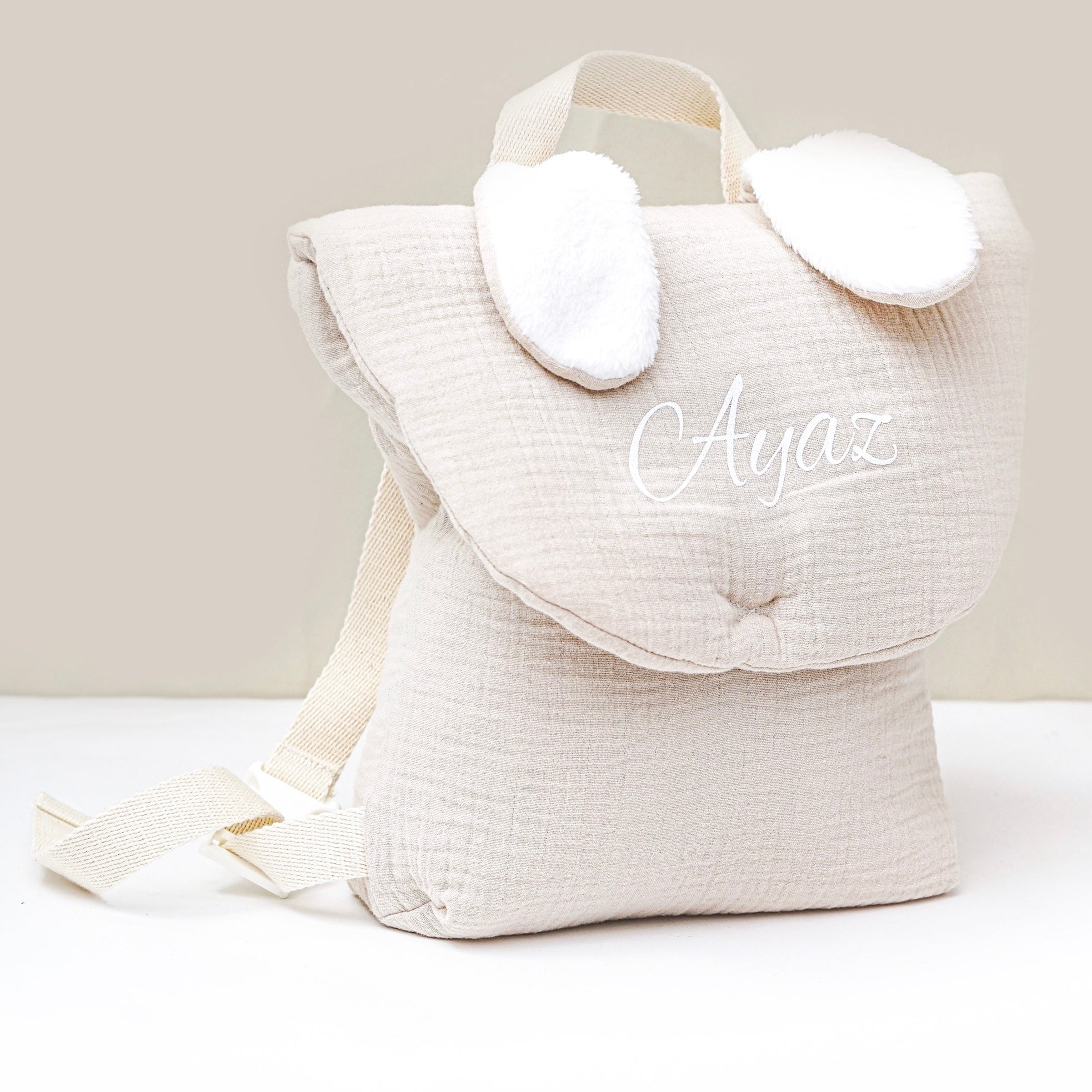 Sac à dos lapinou en gaz de coton beige