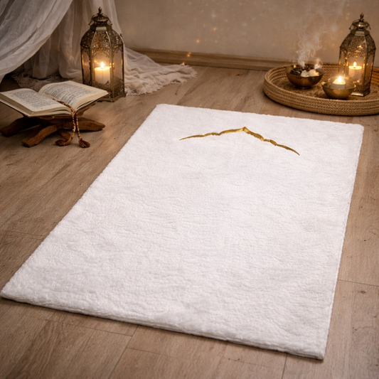 Tapis de Prière Signature blanc – Fausse Fourrure Épaisse