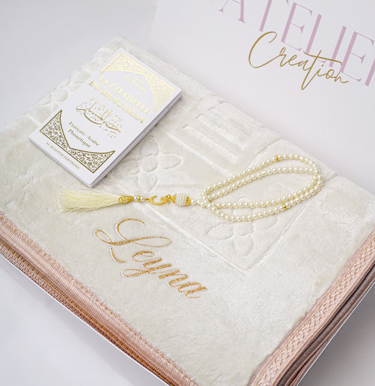 Coffret tapis de prière épais crème