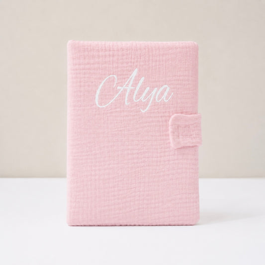 Protège carnet de santé gaz de coton rose