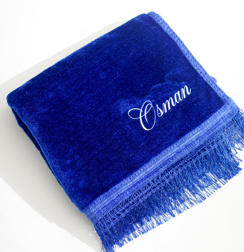 Tapis de prière uni semi épais bleu à personnaliser.