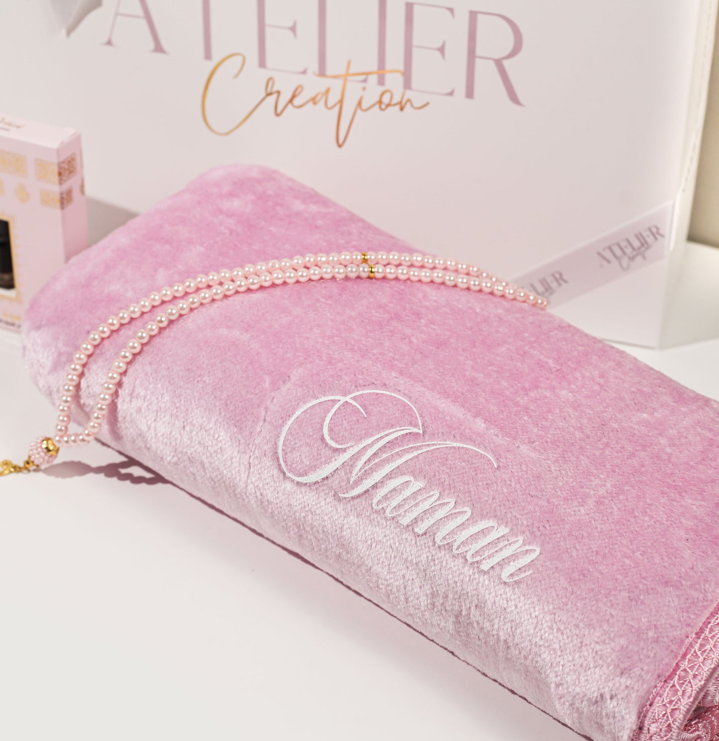 Box tapis de prière uni rose poudré