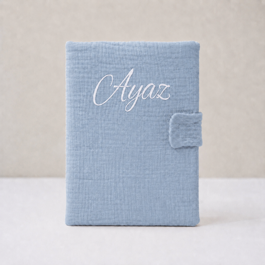 Protège carnet de santé gaz de coton bleu