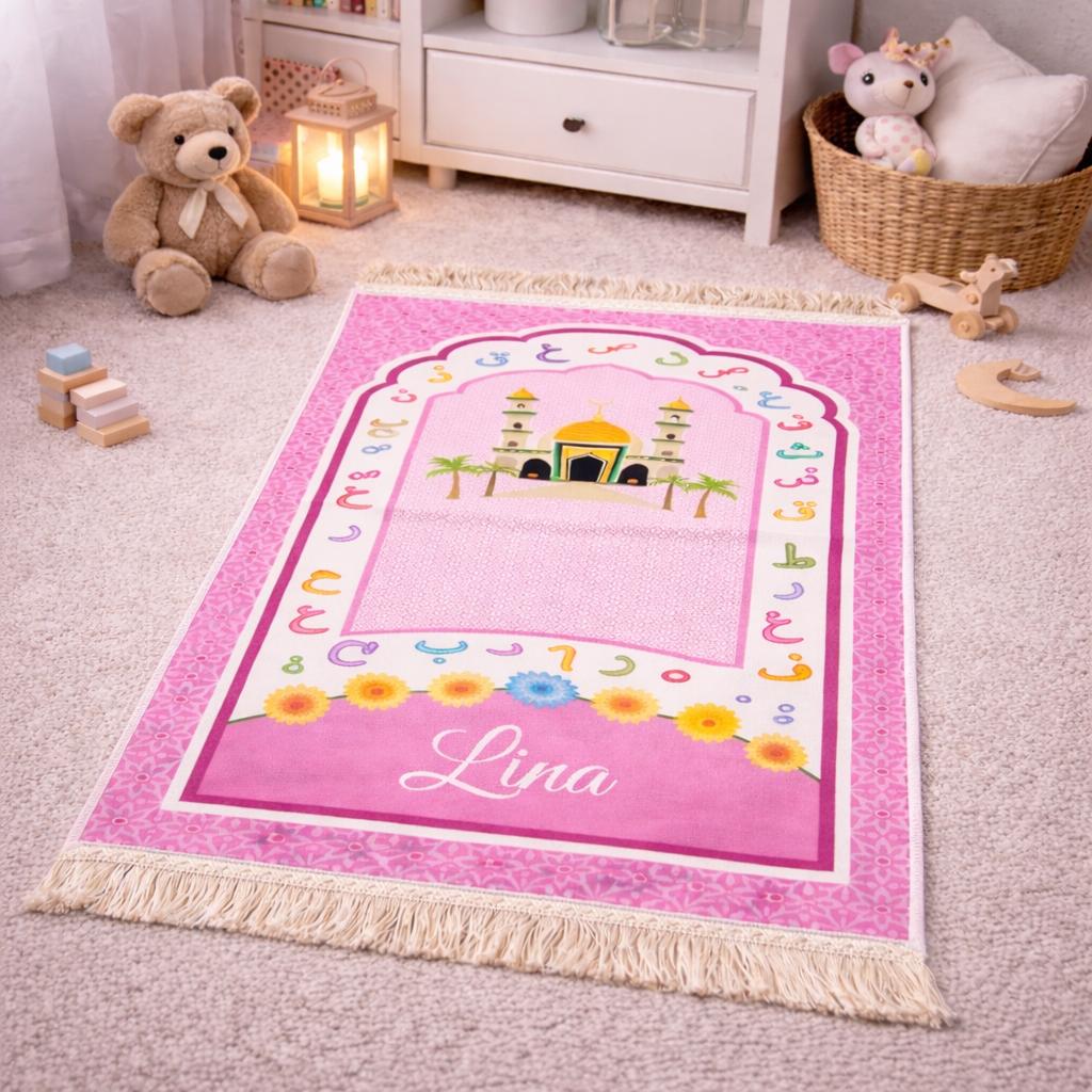 Tapis de prière enfant alphabet arabe fille