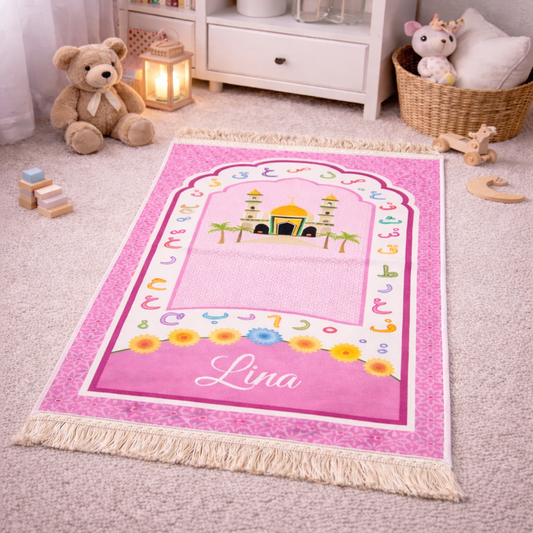 Tapis de prière enfant alphabet arabe fille