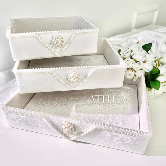 Lots 3 Paniers perles blanc