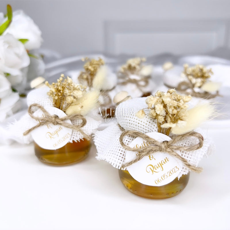 Couronne feuilles - Mini pot de miel personnalisé cadeaux invités mariage  baptême anniversaire naissance